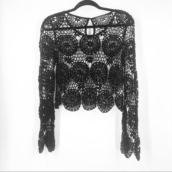 Kendall & Kylie Tops - Kendall and Kylie Crochet Bell Sleeve Shirt Small